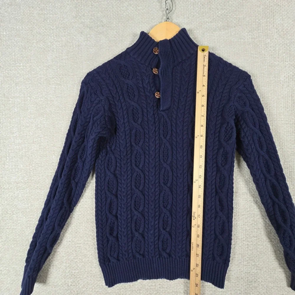 Hope & Henry Boys Navy Blue Organic Cotton Cable Knit Mock Neck Sweater‎ Size L